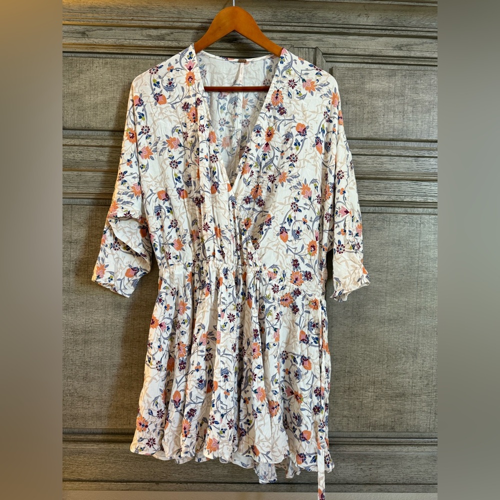 Free People Floral Long Sleeve Dress - Cream, Orange, Purple
